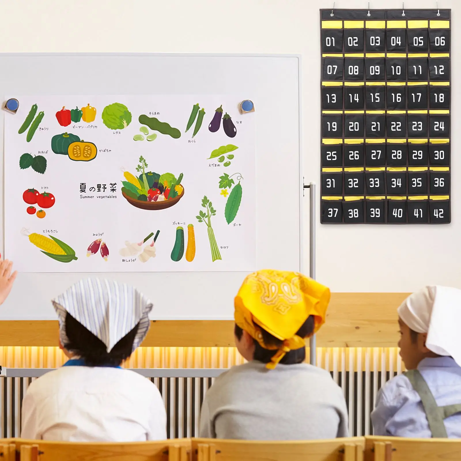 

1pc Numbered Pocket Pouch Classroom Pocket Chart For Cellphone Calculator Holder Wall Hanging Phone Bag 42 Pockets Storage Bag