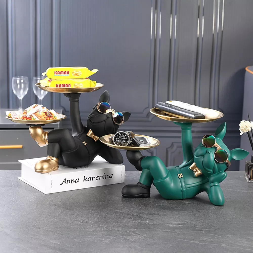 

Metal Tray Bulldog Animal Figurines,Resin Dog Statue Sculpture,Living Room Bedroom Decor,Home Interior Decoration Accessories