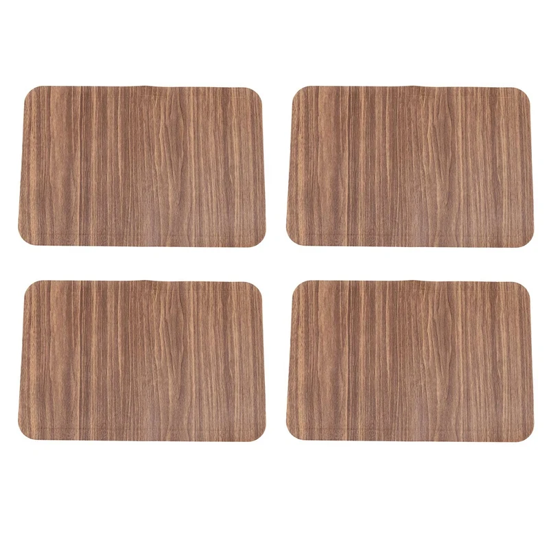 

4Pcs Imitation Wood Grain Placemat PU Pad Waterproof Non Slip Table Mats Insulated Coaster Home Wedding Decoration Dinner Placem