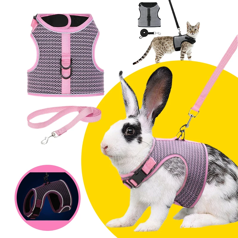 Pet Mesh Soft Harness With Leash Small Animal Vest Lead for Hamster Rabbit Bunny Small Animal Pet Accessories Belt Lead Set