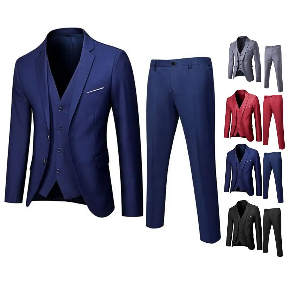 

Men Slim Fit Suit Set Stylish Men's Suit Set for Formal Business Meetings Weddings Office Events Slim Fit Anti-wrinkle Jacket