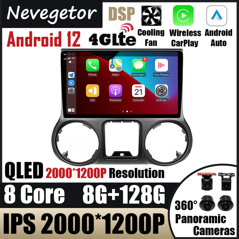 

Автомагнитола 2 DIN, 10,1 дюйма, Android 12, для Jeep Wrangler 3 JK 2011-2018, Bluetooth, Carplay, мультимедиа, видео, GPS-навигация, 4G, Wi-Fi