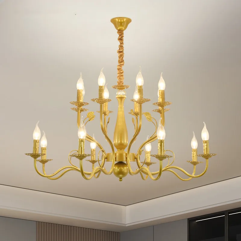 

E14 American Wrought Iron Candle Chandelier Black/Gold Living Room Dining Kitchen Loft European Retro Hanging Lamp Fixture
