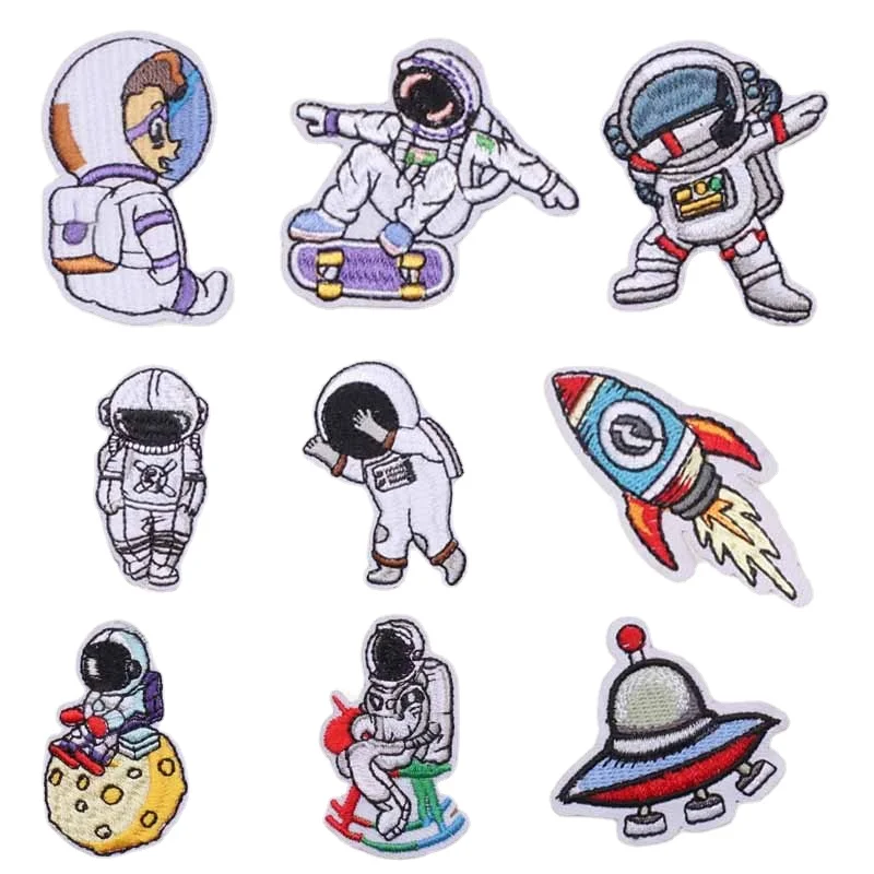 

100pcs/Lot Luxury Embroidery Patch Big Bang Astronaut Planet Space Moon Rocket Saucer Shirt Clothing Decoration Craft Applique