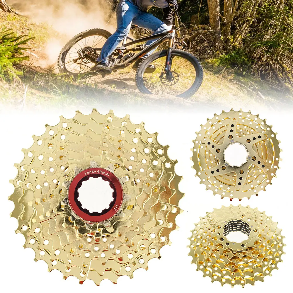 

1-32T 8 Speed Gold Cassette Steel Speed Cassette for MTB Road Bicycle Compatible with Shimano HG Bicycle Replacement Accessory