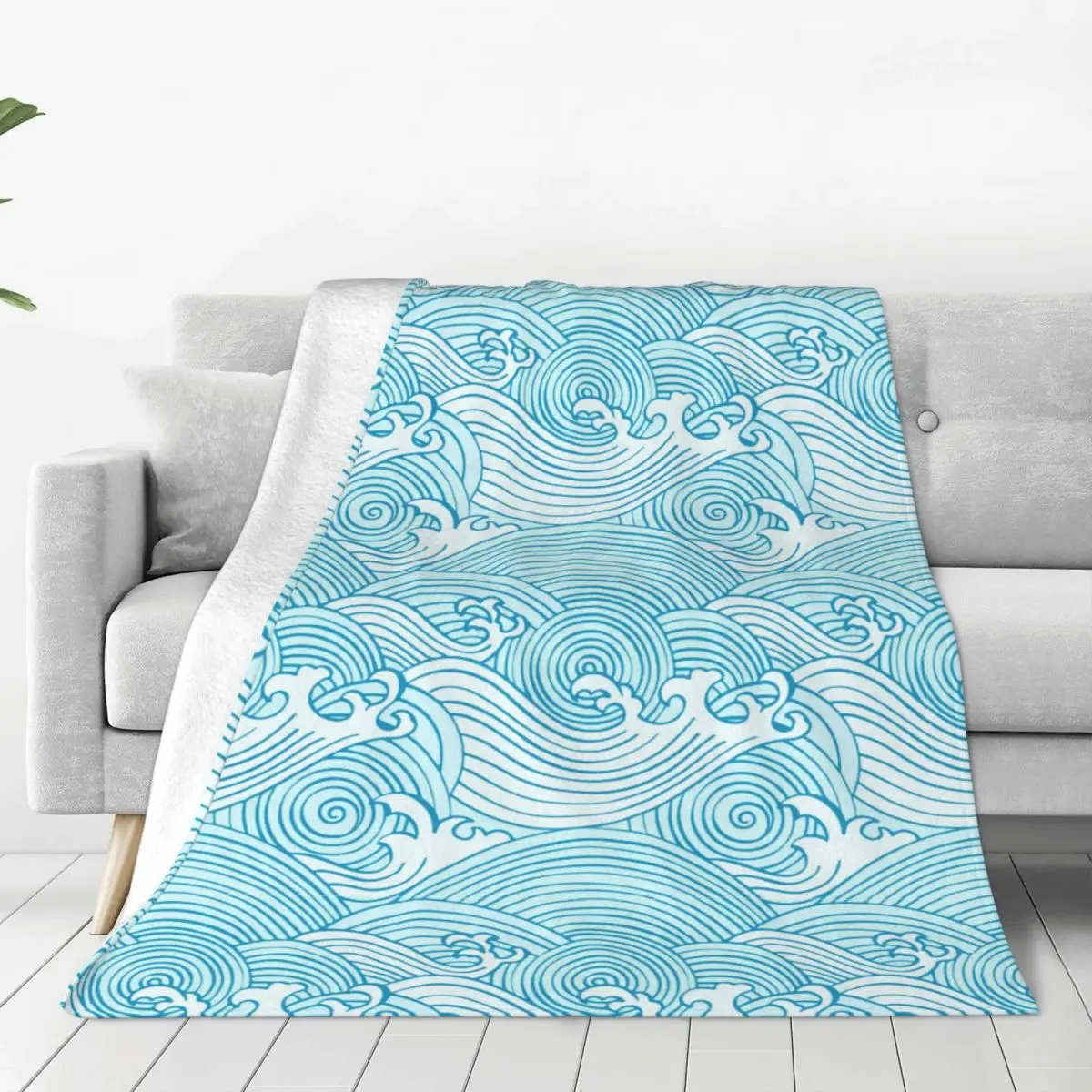 

Sea Wave Soft Flannel Throw Blanket for Couch Bed Warm Blanket Lightweight Blankets for Sofa Travel Blanket