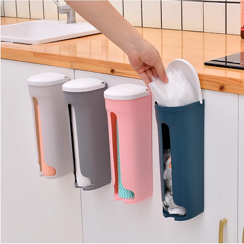 

Plastic Garbag Bag Holder Creative Kitchen Bathroom Accessories Wall Mounted Trash Bag Storage Box Cotton Pad Container Home