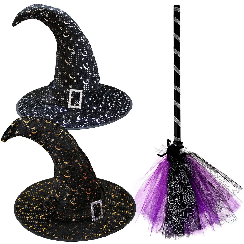 Детская Хэллоуин ведьма шляпа луна звезды волшебник кепки золотой серебряный