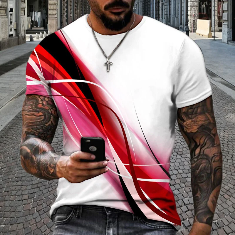 Купи 2023 Man Summer Shirt 3d Printed Red LineT-shirt Men's T Shirt Casual Short-sleeved Oversized Street Fashion Loose Tees Tops за 234 рублей в магазине AliExpress