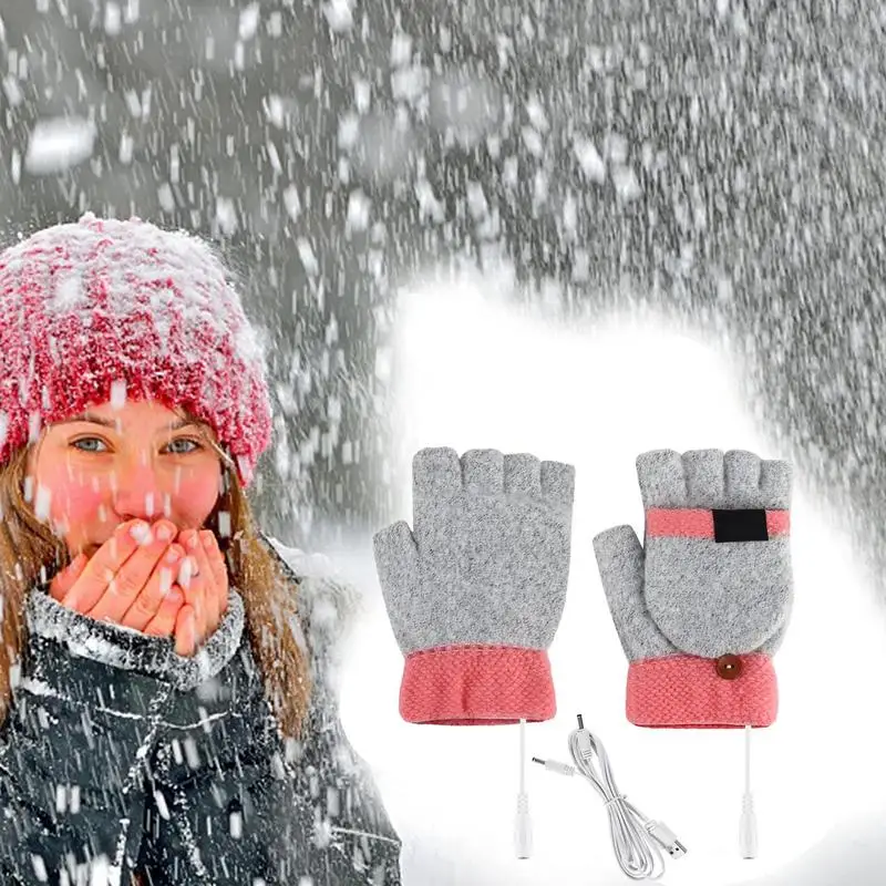 

USB Electric Heated Gloves 2-Side Heating Half Finger Gloves Heating Winter Warm Gloves For Outdoor Cycling Skiing Camping