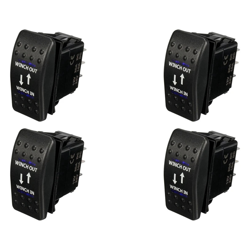 

4X 12V 20A Winch In Winch Out ON-OFF-ON Rocker Switch 7 Pin LED Blue