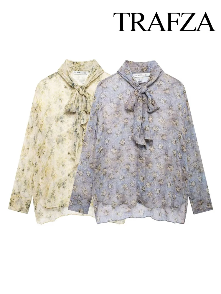 Женская свободная рубашка с длинным рукавом принтом