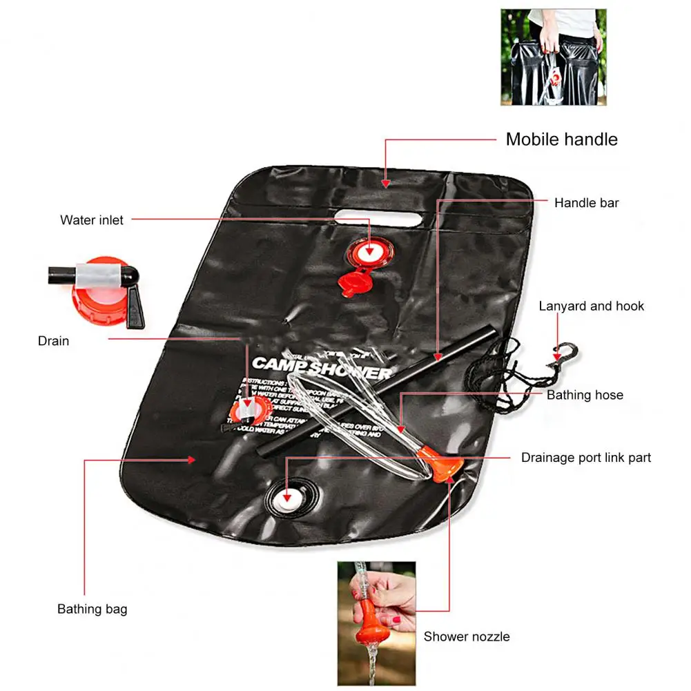 

1 Set Durable Portable Shower Bag with Shower Head PVC Camping Shower Bag Outdoor Products Solar Shower Bag
