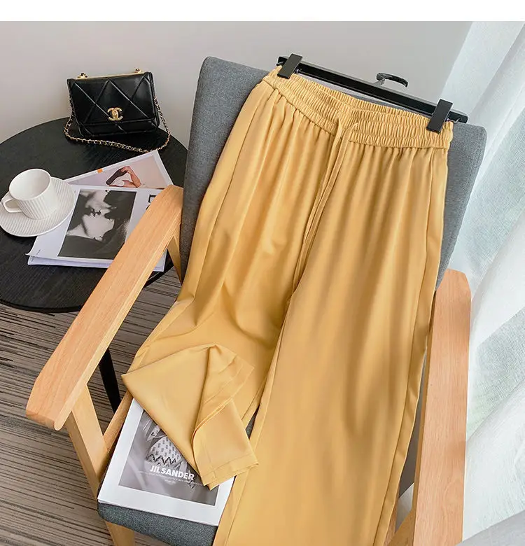 

Soft Comfort Women Pants 2022 New High Waist Casual Summer Slacks Pants Women Ice Silk Ankle-Length Long Trousers Female Slacks