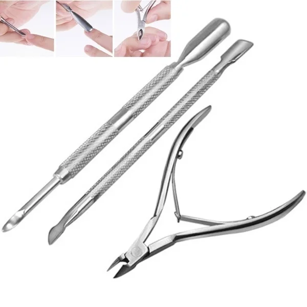 

3PCS/Set Stainless Steel Cuticle Nippers Pusher Remover Scissor Professional Nail Cutter Trimmer Manicure Tool Kit