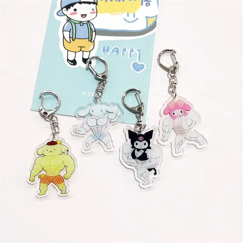 

Sanrio Mymelody Kuromi Kawaii Cartoon Creative Muscle Acrylic Keychain Bag Decoration Mobile Phone Hanging Chain Car Keychain
