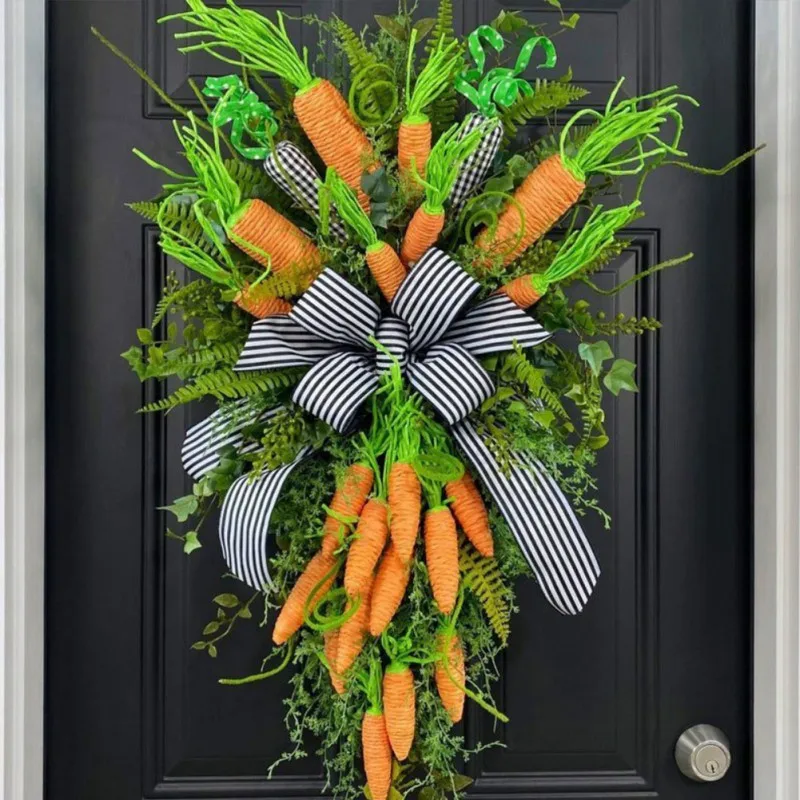 

Bunny Easter Carrot Wreath Door Wall Hanging Pendants Festival Plant Rattan Garland Happy Easter Day Party Decor For Home