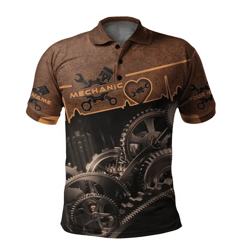 Fashion Mechanic Series 3D Printed Men's Polo Shirt Summer Short Sleeve T-shirt Street Casual Polo Shirt Top