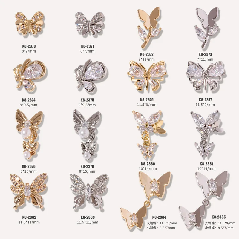 

3pcs/lot Nail Zircon Decoratio Beautiful Butterflys Nail Art Decorations Pendants Ornaments Gold Alloy For Nail Manicure Beauty