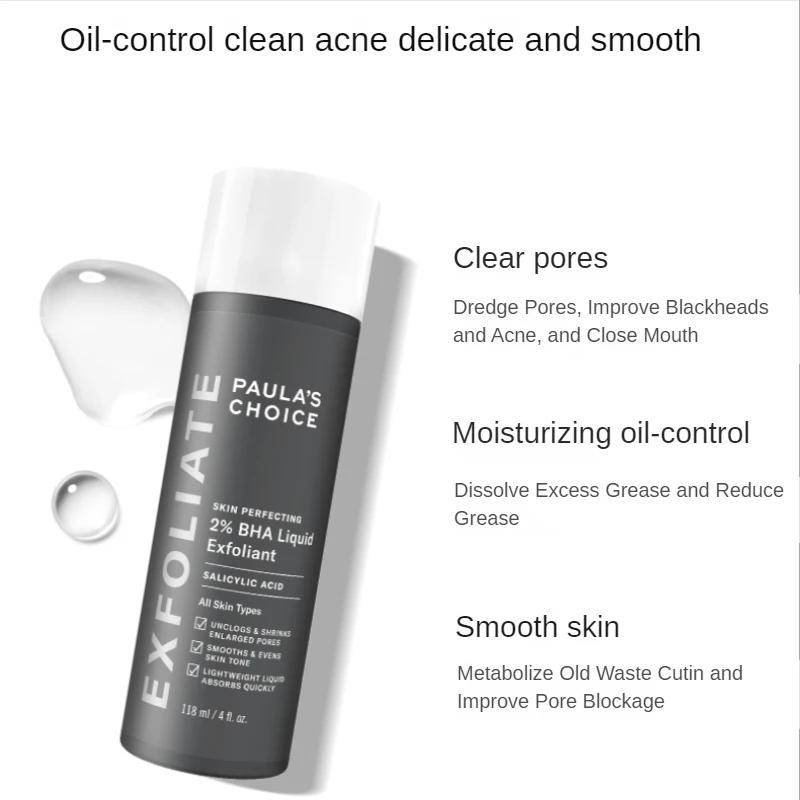 

118ml Woman Acne Treatment Face Serum Paula's Choice 2% BHA Salicylic Acid Essence Shrink Pores Blackhead Beauty Face Skin Care