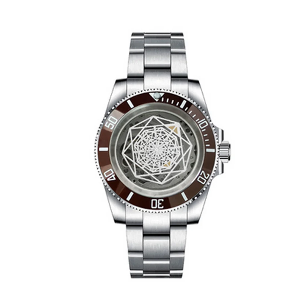 

40mm Watch Case Strap Sapphire Glass Skeleton Dial Green Luminous Turntable Hands NH70 Movement Mechanical Watch