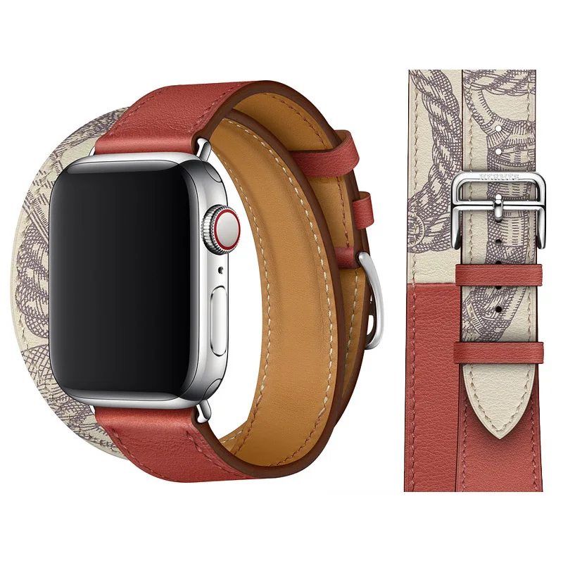 Leather strap For Apple watch band 49mm 45mm 41mm 44mm 40mm series UItra 8 7 6 5 4 SE Double loop bracelet belt iWatch 42mm 38mm
