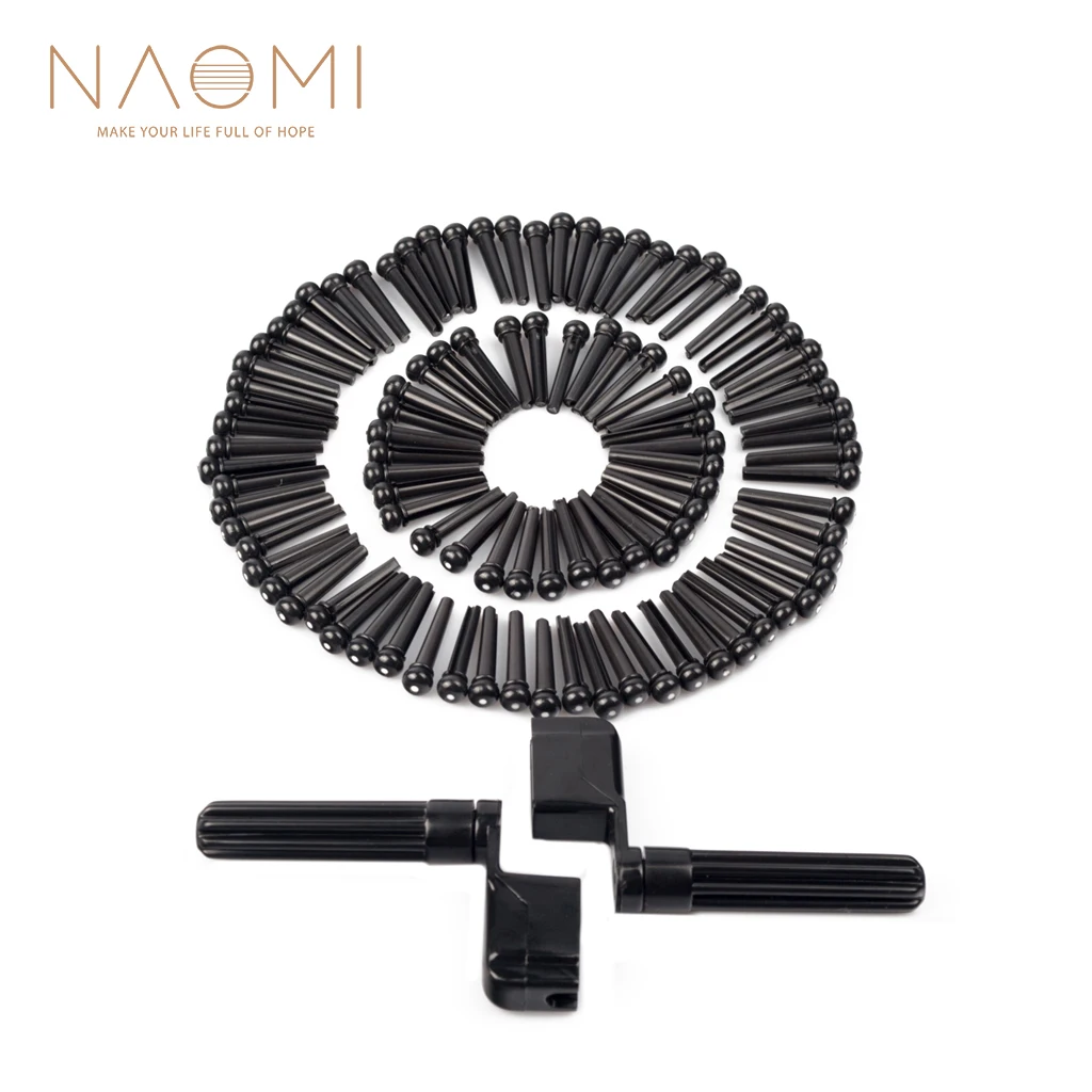 

NAOMI 100PCS Acoustic Guitar Pins + 2PCS Guitar String Winder Pegs Guitar Bridge Pins Black Guitar Parts Accessories New