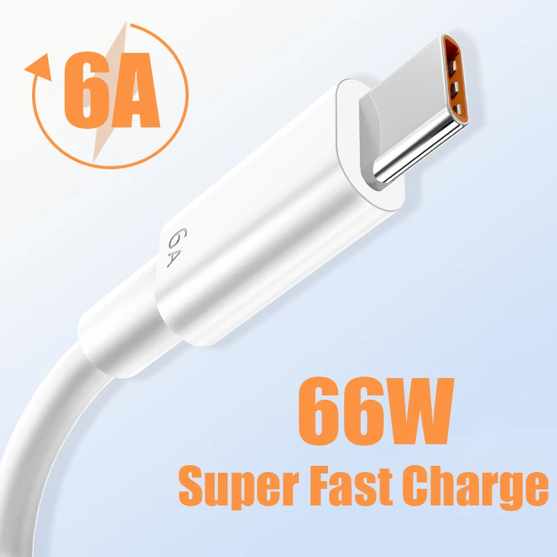 

Супербыстрый USB-кабель Тип C 6A 66 Вт для Huawei Mate 50 Xiaomi 12 Oneplus 9 OPPO R17, быстрая зарядка, шнур для передачи данных