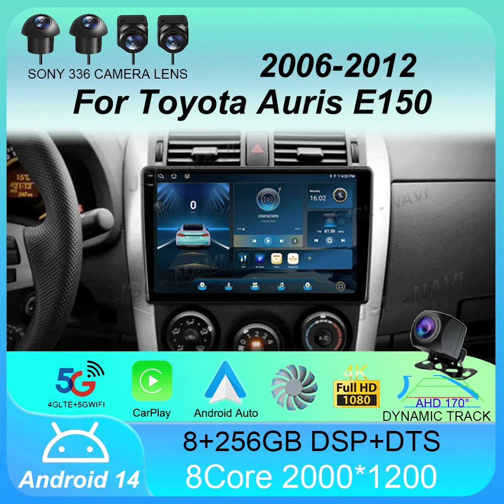 Фото Автомобильный радиоприемник Android 14, для Toyota Auris E150 2006 2007 2008 2009 2010 2011 2012, мультимедийный стереоплеер, беспроводной авто Carplay DVD №1