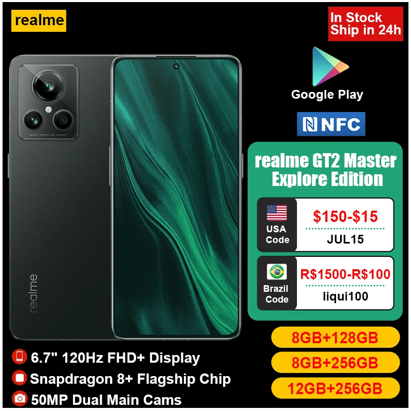 realme GT2 Master Explorer Edition 5G Mobile Phone Snapdragon 8+Gen1 4nm 50MP IMX766 5000mAh 100W SuperCharge NFC Smartphone