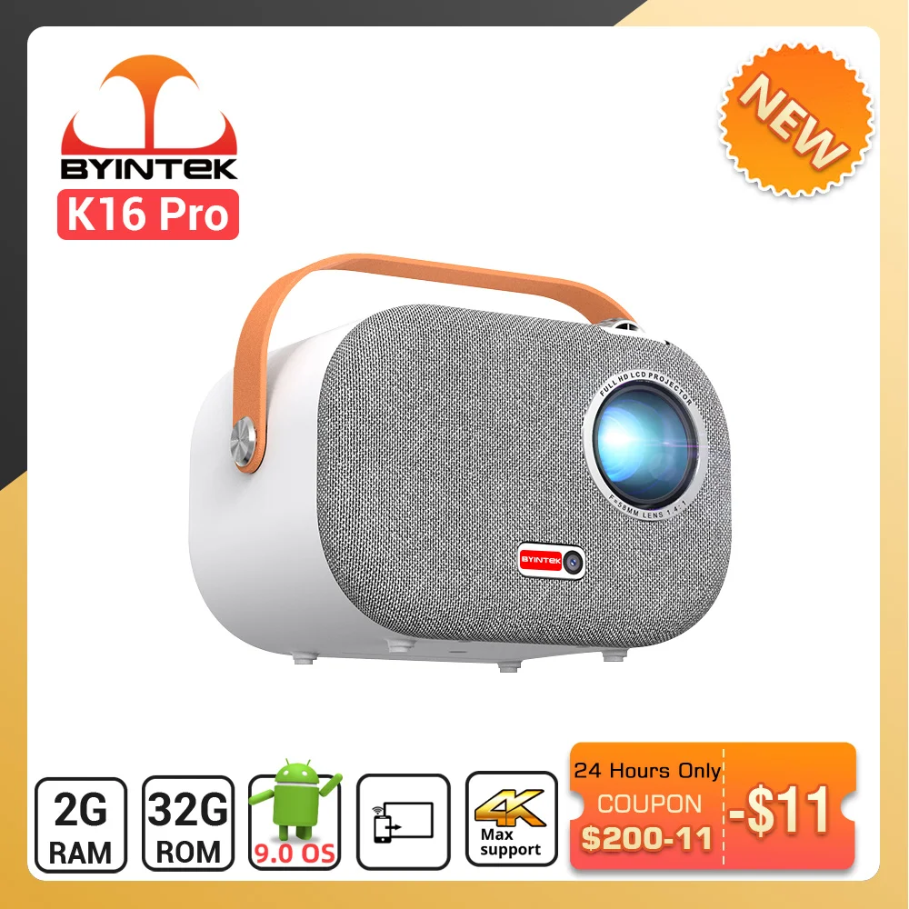 Мини-проектор BYINTEK K16 портативный Full HD 1920*1080P 4K Android 9 0 Wi-Fi