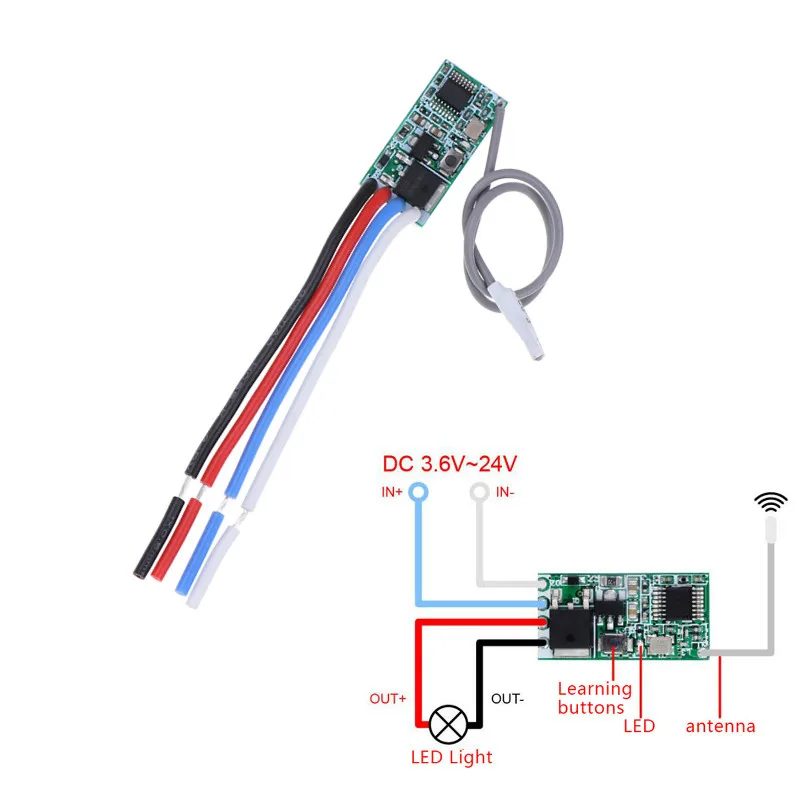 

3.6V-24V DIY 433 Mhz 1CH RF Relay Receiver Universal Wireless Remote Control Switch Micro Module LED Light Controller DC