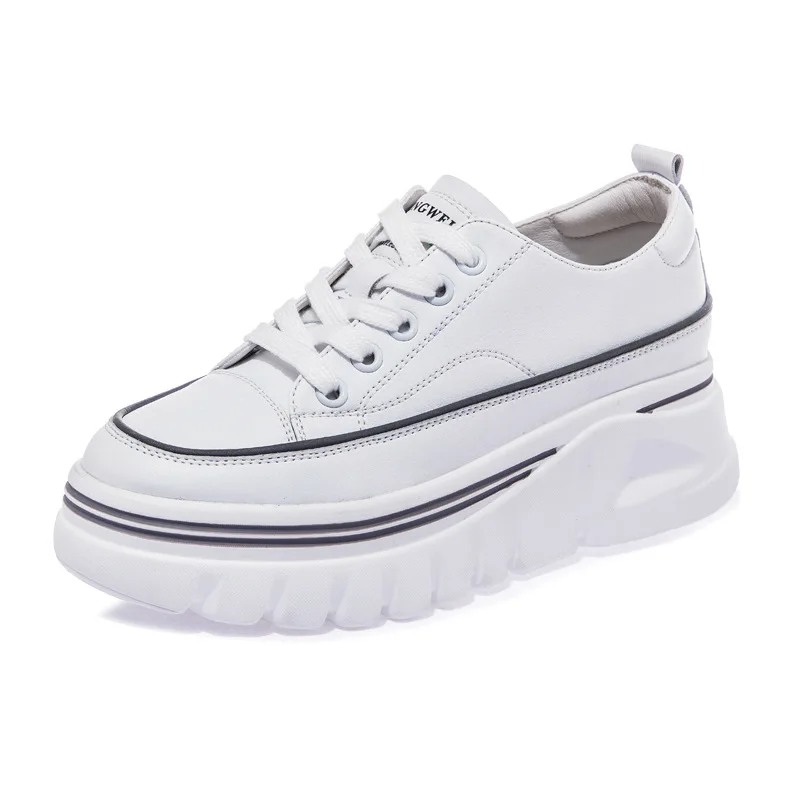 

Genuine Leather Thick Platform Sneakers Women Girls Chunky Shoes 2023 Slip on Loafers Vulcanized Shoes Designer White Sneaker