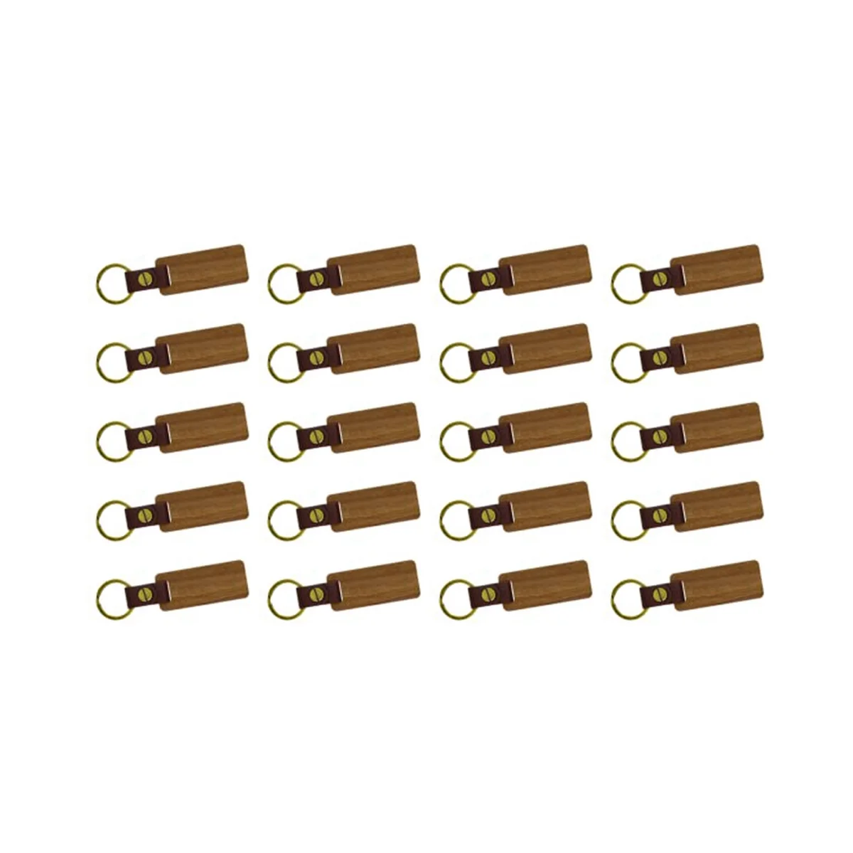 

20 PCS Unfinished Wood Keychain Blanks Rectangle Leather Keychain Blank Wooden Walnut with Keyring for DIY