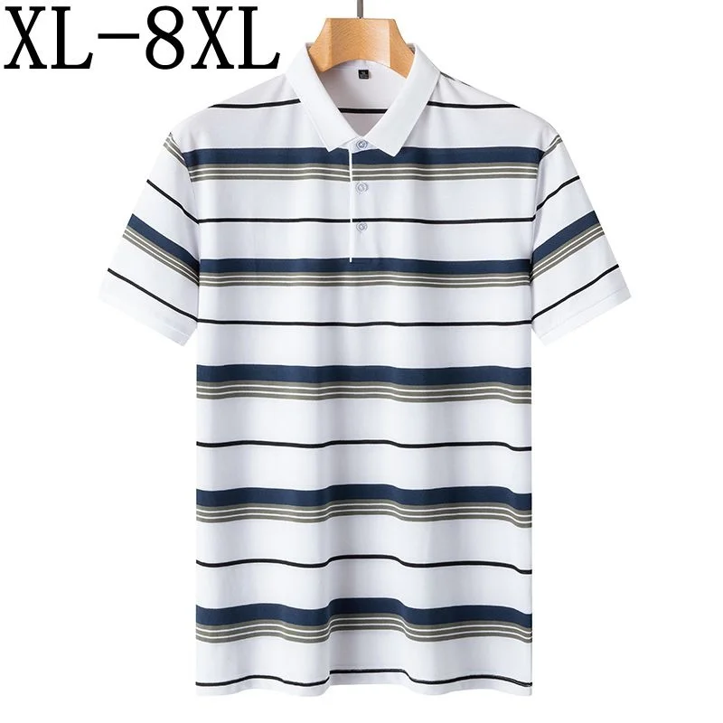 

7XL 8XL 6XL Casual Striped Polo Shirt Men 2023 New Summer Lapel Short Sleeve Business Mens Polos Shirts High End Male T-shirts