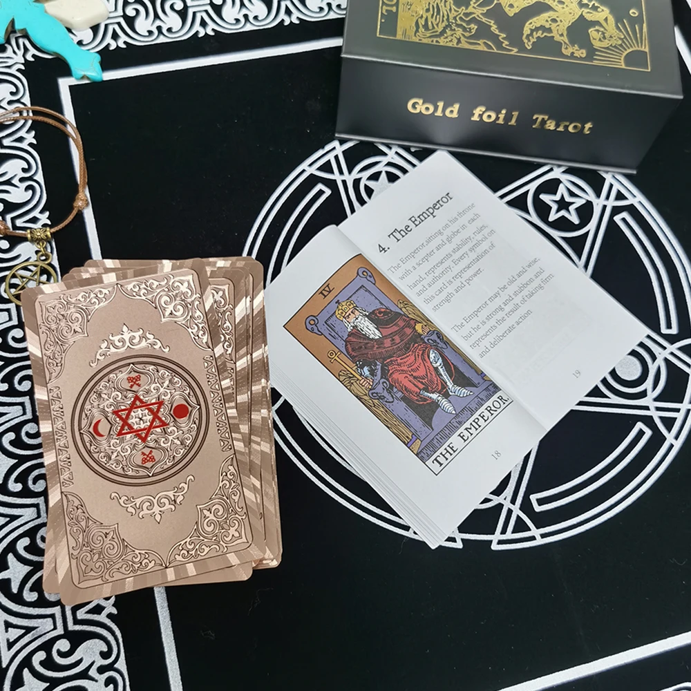 

Набор карт Tarot, настольная игра цвета розового золота, 12*7 см, бумажная направляющая для гадания, водонепроницаемая и переносная высококласс...