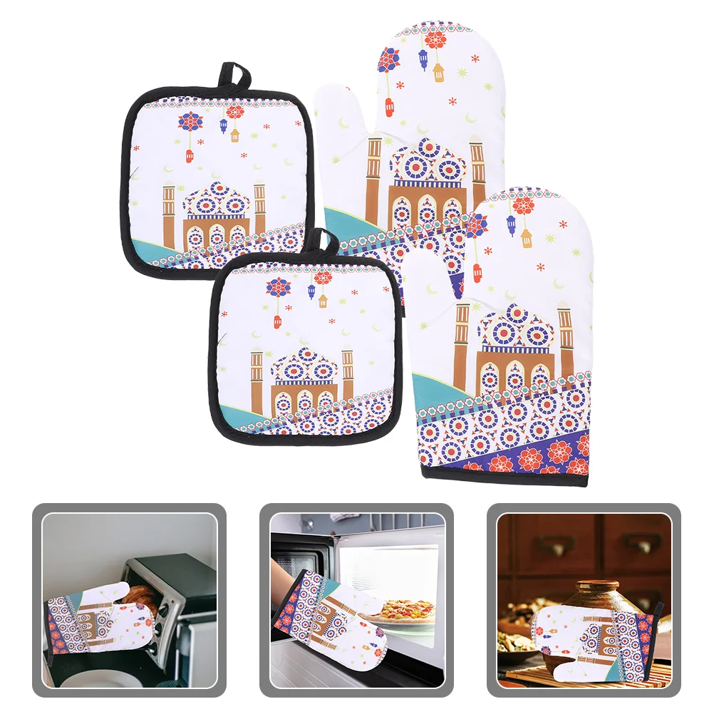 

Oven Mitts Baking Gloves Kitchen Heat Resistant Microwave Decorative Mittens Insulated