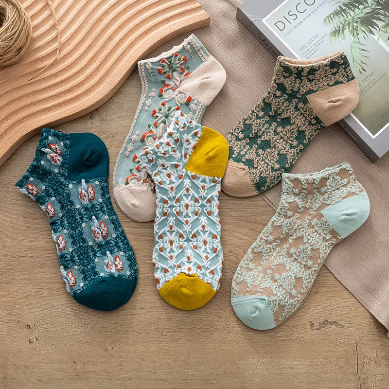 5 Pairs/lot Women Leopard Spring Sesame Street Cute Ankle Socks Cute Funny Lips Print Boat Short Sox Invisible Lady Girl Summer