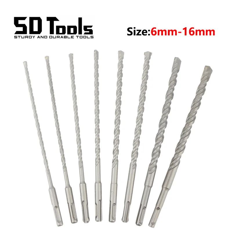 

Concrete SDS Plus Drill Bits Set Length 260mm Carbide Steel Flat Tip Twin Spiral Electric Hammer Drill Bits For Masonry Drilling