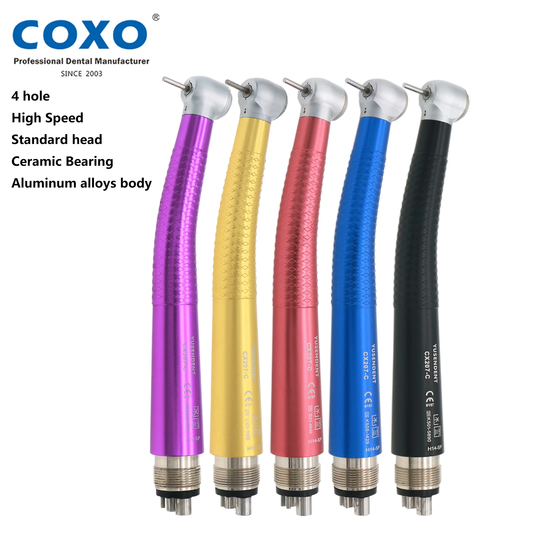 COXO Dental 4 Holes High Speed Colorful Push Button Handpiece Standard head