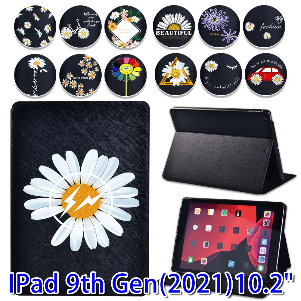 

Case for IPad 9th Generation 10.2 Inch 2021 Tablet Adjustable Folding Stand Cover for Apple ipad 9th Gen Daisy Pattern Case