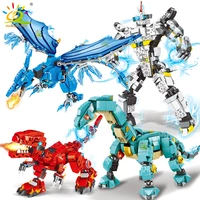 huiqibao 2in1 dinosaurs transform robot building blocks dragon model city construction brick toys set for children kids game