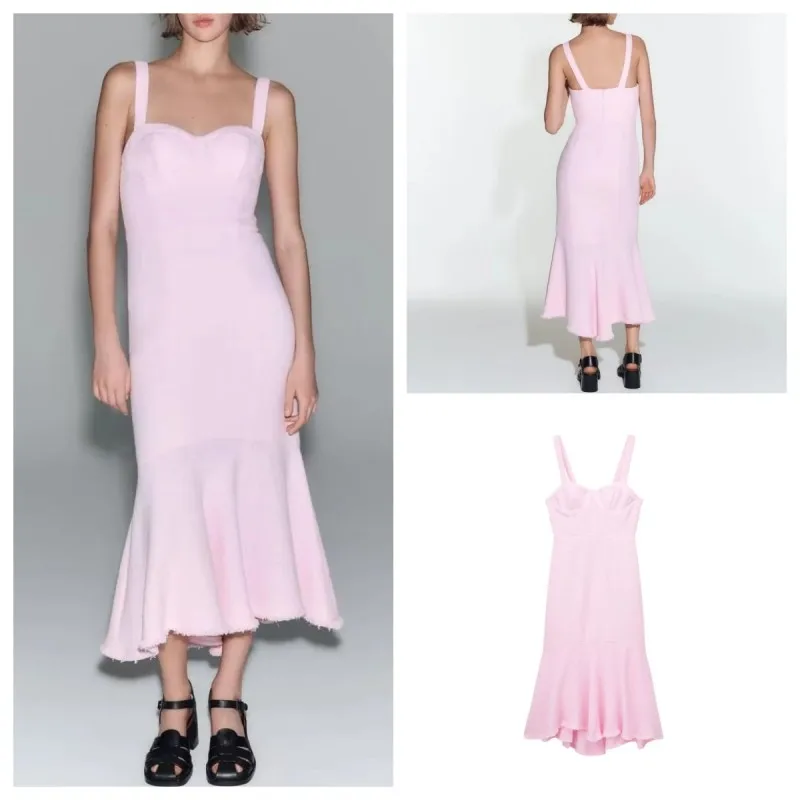 

2023 Summer New Women's Clothing Heart-shaped Neck Sling Mermaid Skirt Texture Laminated Decorative Dress