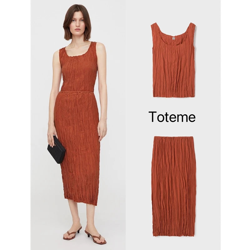 (Have Lable)TOTEME Blood Marie Mulberry Silk Draped Slim Slim Low Crew Neck Camisole Skirt Set New Pure Original