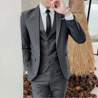 mens suit groom wedding dress banquet solid color slim fit business casual suit 3 piece jacket vestpants costume homme