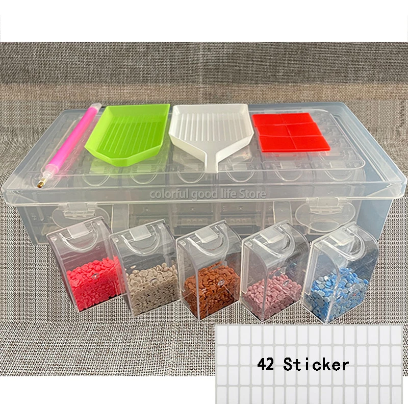 

42/48/64 Grid Acrylic Elizabeth Bead Storage Box Transparent Large Opening Rice Bead Box Beads DIY Production With Label Sticker