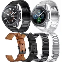 2pcs stainless steel and genuine leather band for samsung galaxy watch 3 45mm 41mmactive 2 46mm42mm gear s3 20 22mm bracelet