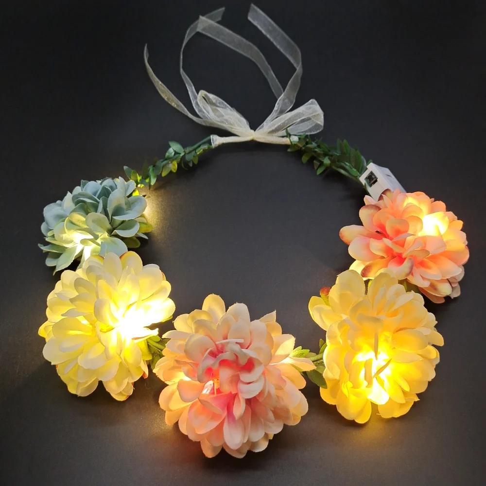 

LED Flower Crowns Headbands Light up Hair Wreath Garlands Glowing Floral Headpiece for Girls Women Cosplay Holiday Wedding Party