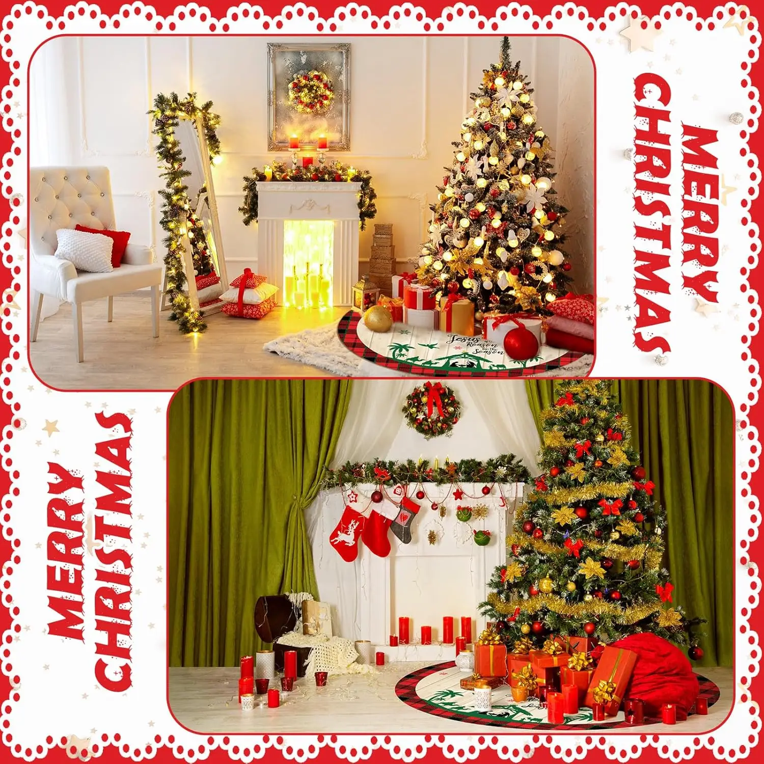 Юбка на рождественскую елку 48 дюймов красно-черная клетчатая юбка в виде дерева