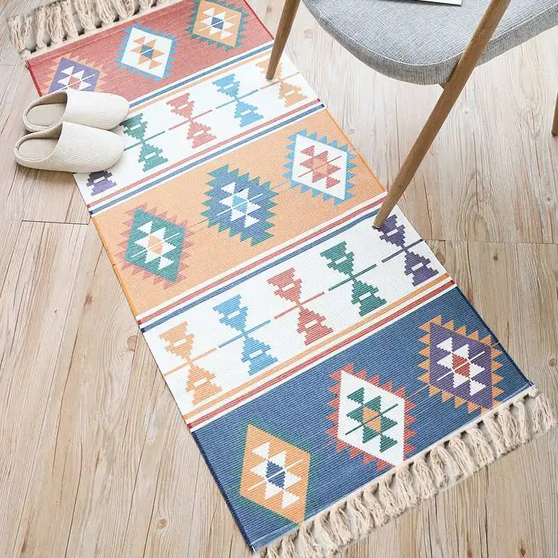 

Vintage Bohemian Style Floor Mat Cotton Linen Bedside Rug Livingroom Sofa Coffee Table Carpet
